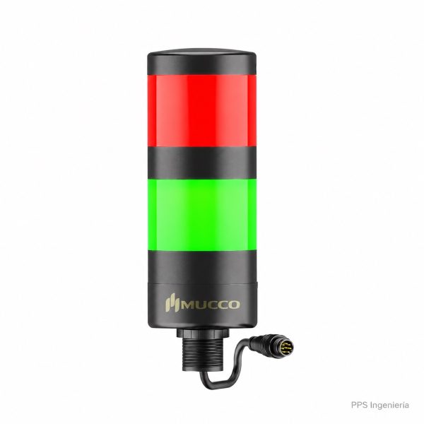 Torre modular MUCCO serie 50 de 2 niveles — fijación por tuerca, conector M12 de 8 pines - PPS Ingeniería